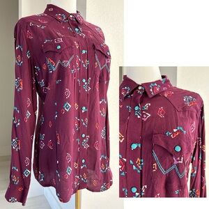 Wrangler Retro Western Southwestern Plum Ranchwear Rodeo Snap Shirt Women’s S